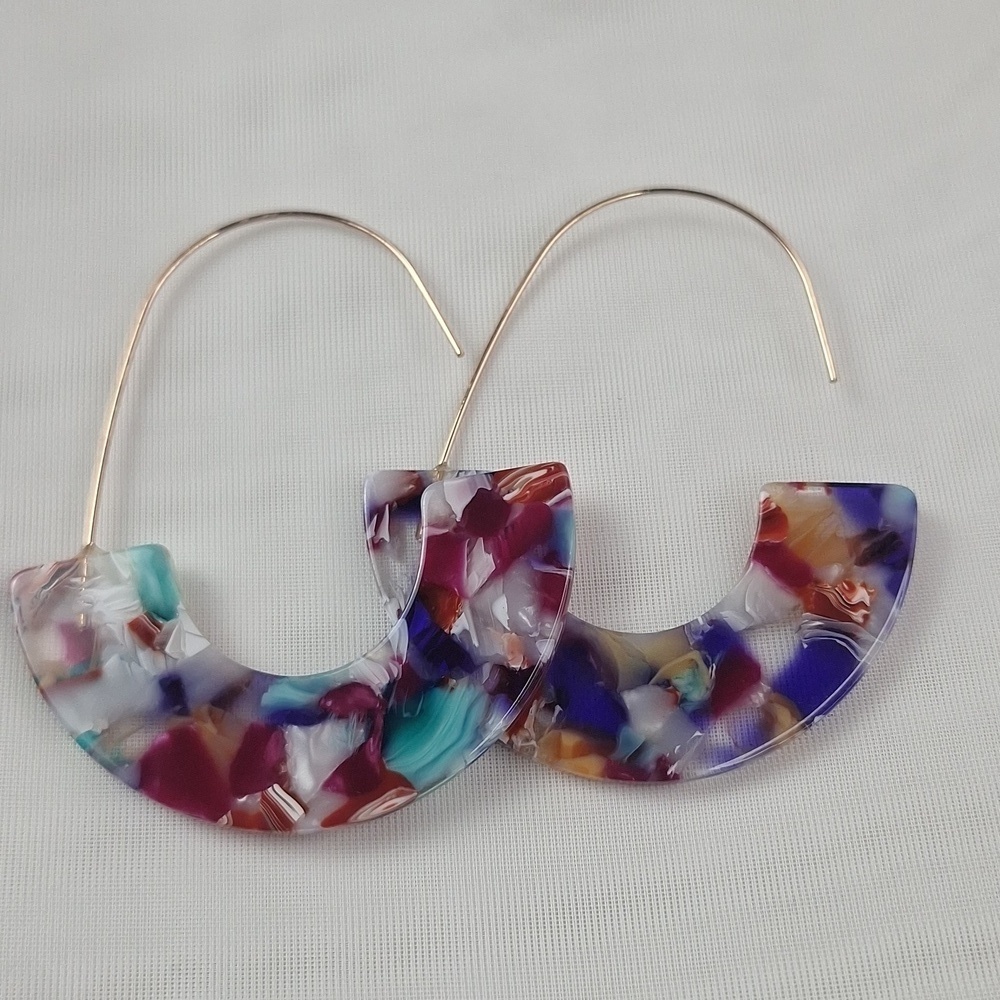 Tortoiseshell Multicolor Crescent Hoop Earrings
